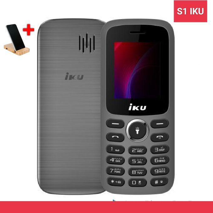 Iku S1 Mini-موبيل ثنائي الشريحة 1.8 انش - رمادي + حامل موبيل وتابلت خشبي هدية