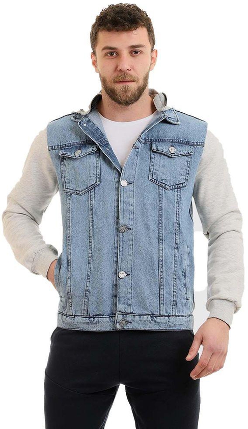 White Rabbit Adjustable Hooded Neck Winter Denim Jacket - Standard Blue