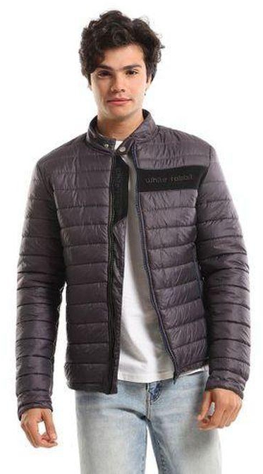 White Rabbit Quilted Band Neck Waterproof Jacket - Dark Grey