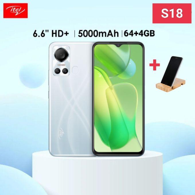 Itel S18 Dual SIM- 6.6Hd Inch-5000 mAh- 64GB - DIGITAL SILVER + حامل موبيل خشبي هدية