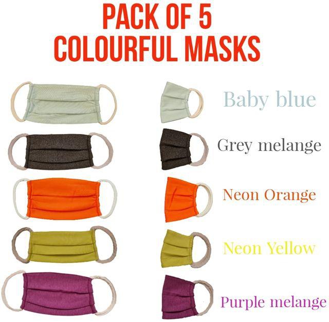 aZeeZ Bundle of 5 Colorful Face Mask - 3 Layers + 5SMS Filter