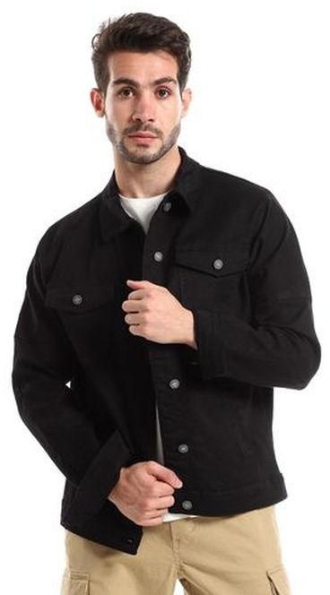 Andora Front Buttons Black Gabardine Jacket