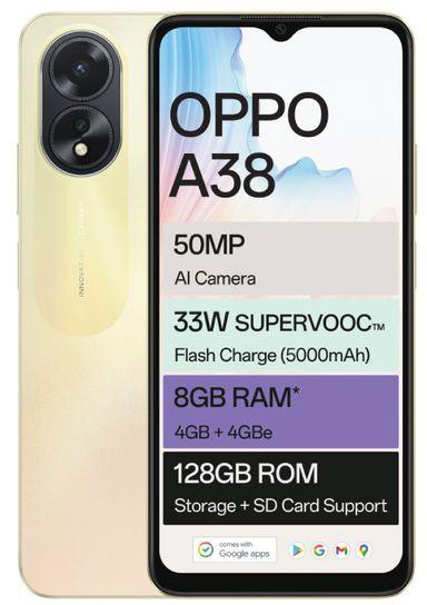 OPPO A38 - 6.56-inch 128GB/4GB Dual SIM 4G Mobile Phone - Glowing Gold (D)