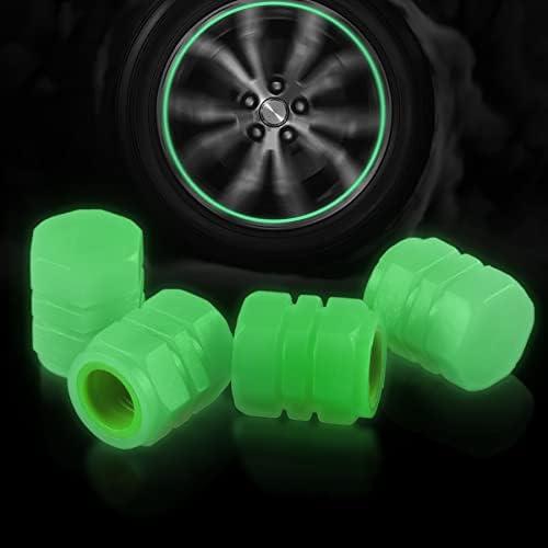 BJSIA Noctilucous Car Tire Valve Stem Caps, 4ps Universal Air Caps Cover, Car Accessories Universal for Car, Motorcycles, SUV, Trucks, and Bike-Green