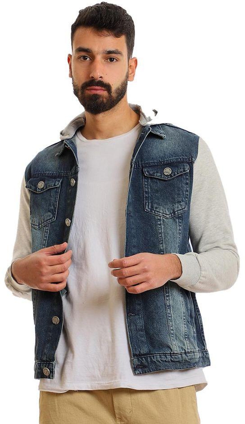 White Rabbit Cotton Bi-Tone Buttoned Hooded Denim Jacket - Classic Indigo