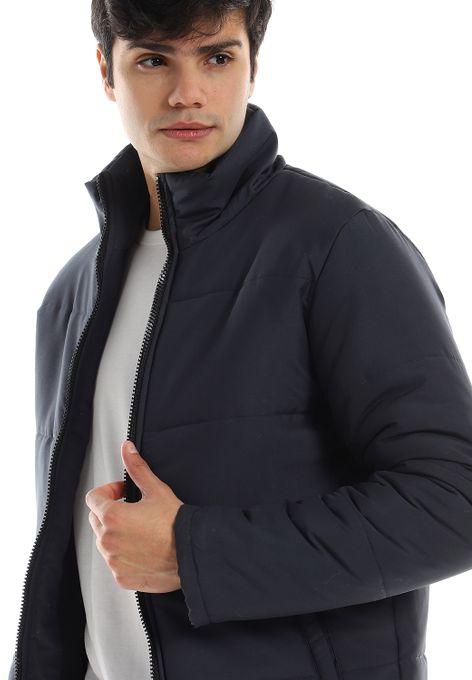 Pavone Zip Through Neck Puffer Jacket with Sided Pocket - Navy Blue