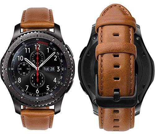 Genuine Handmade Leather Band with Black Buckle for Samsung Galaxy Watch 46mm / Huawei GT2 / Gear S3 Frontier and Classic / Honor Magic 2 / Fossil Smart Watch Elite Strap - 22mm - Dark Red