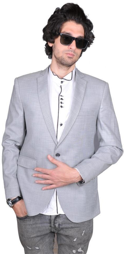 Stylish Solid Blazer -light grey-Linen