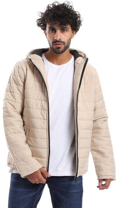 Andora Long Sleeves Quilted Pattern Hoodie Neck Jacket - Beige