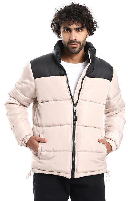 Pavone Quilted Pattern Long Sleeves Puffer Jacket - Black & Beige