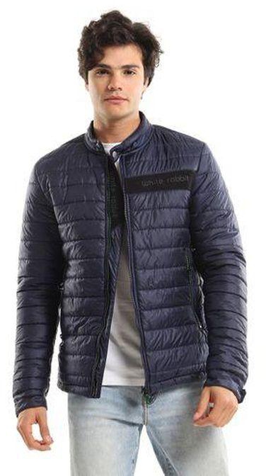 White Rabbit Quilted Band Neck Waterproof Jacket - Navy Blue