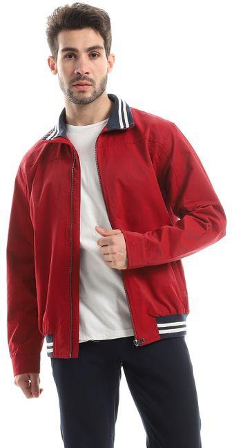 Ted Marchel Casual Lightweight Jacket With Front Pockets - Dark Red