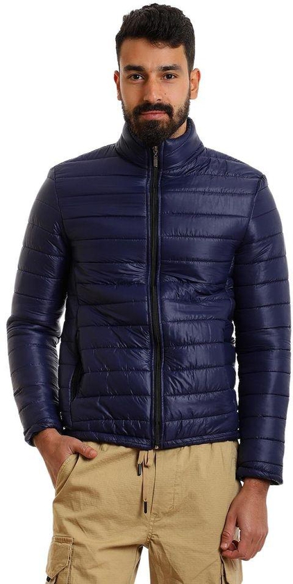 White Rabbit Zipper Full Sleeves Puffer Jacket - Navy Blue