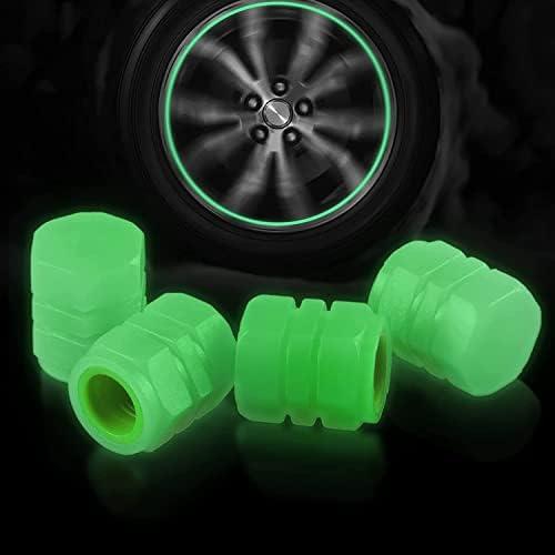 Tire Valve Stem Caps for Car, 4PCS Noctilucous Tire Air Caps Cover, Illuminated Auto Wheel Valve Stem Cap, Car Accessories Universal for Car, Truck, SUV, Motorcycles, Bike (Green)