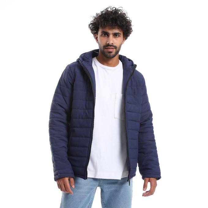 Andora Long Sleeves Quilted Pattern Hooded Jacket - Navy Blue