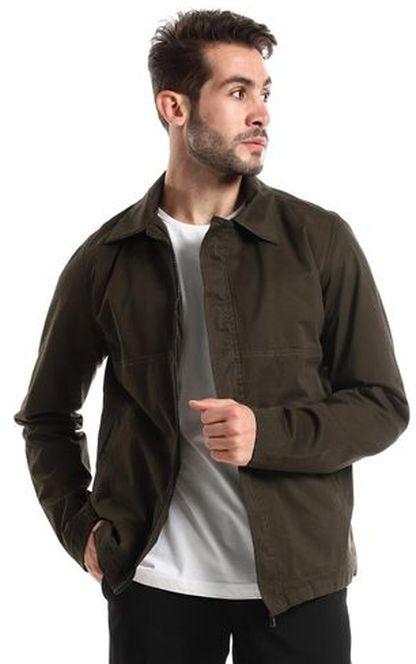 Andora Long Sleeves Jacket With Classic Collar - Dark Olive