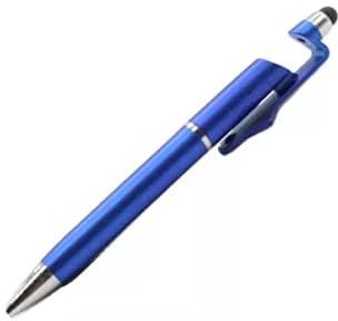 Zonic Z1004 pen Touch 3 in 1 Ballpoint Function Stylus Pen Touch with Mobile Stand Holder, Writing Pen,Screen Wipe for All Phones and Tablets - Blue