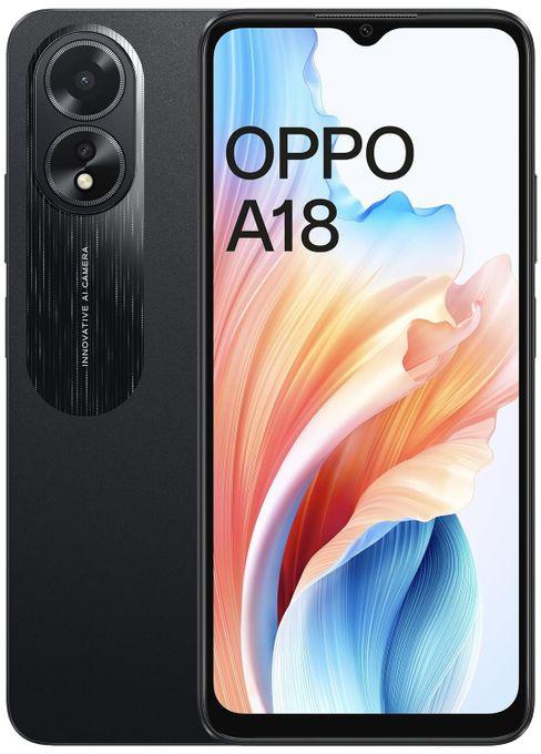 OPPO A18 - 6.56 Inch 128GB/4GB Dual SIM 4G Mobile Phone - Glowing Black (D)