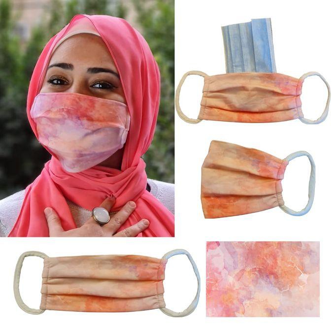 aZeeZ Pink Orange Marble Face Mask - 3 Layers