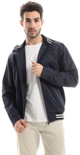 Ted Marchel Casual Lightweight Jacket With Front Pockets - Navy Blue